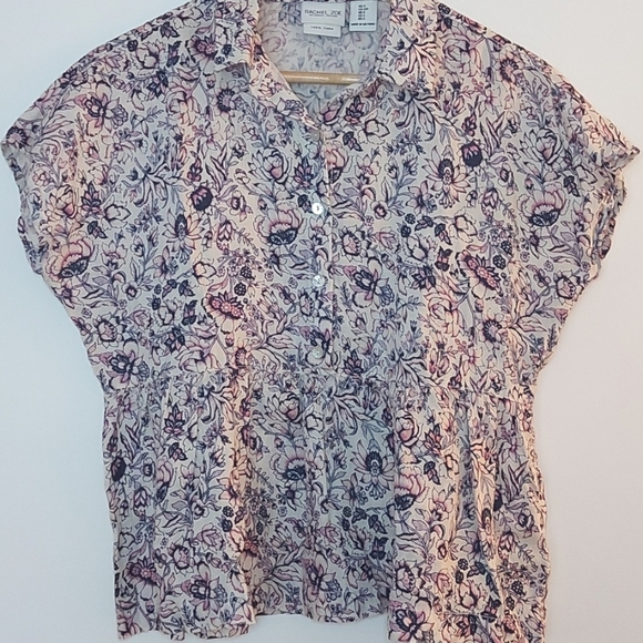 Rachel Zoe 100% Linen Navy and Pink Floral Peplum Top Size S - Picture 1 of 5